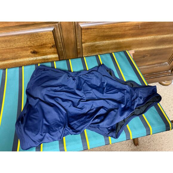 J. Crew Navy Blue Strapless Cinched Ruched One Piece swimsuit Classic Women's M - Picture 2 of 6